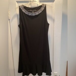 White House Black Market Black Dress with White Embellished Neckline.